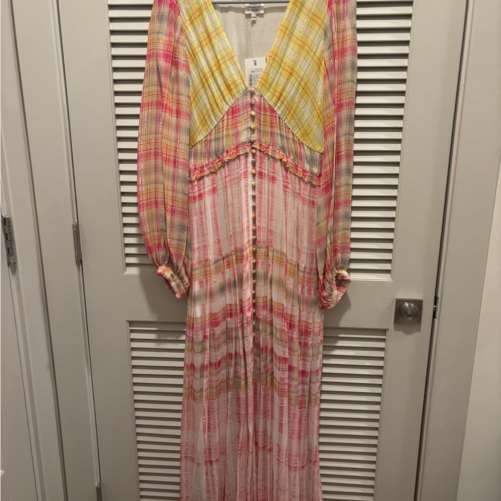 Plaid Maxi Dress in Pink and Yellow